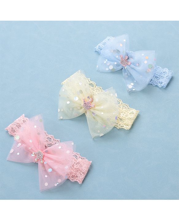 Babyhug Free Size Headbands With Bow Applique Pack of 3- Multicolor