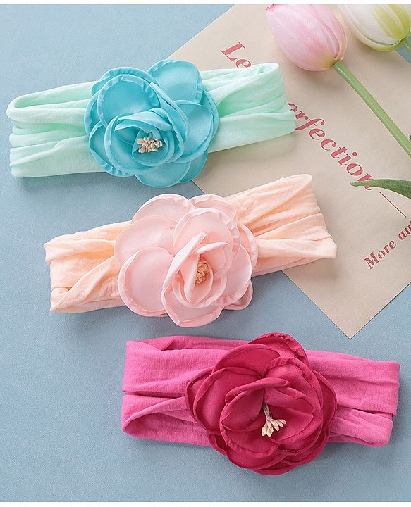 Babyhug Headbands with Floral Applique Pack of 3 - Multicolor