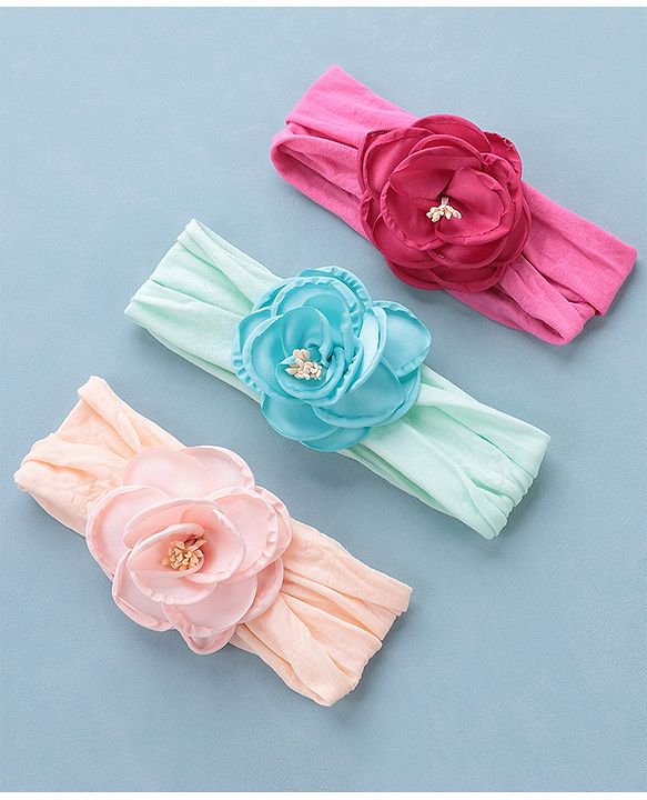 Babyhug Headbands with Floral Applique Pack of 3 - Multicolor