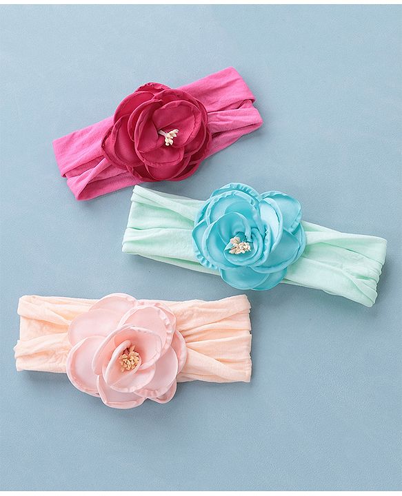 Babyhug Headbands with Floral Applique Pack of 3 - Multicolor