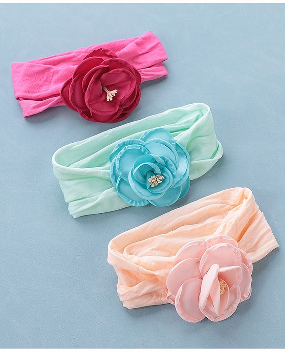 Babyhug Headbands with Floral Applique Pack of 3 - Multicolor