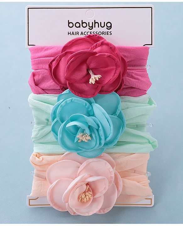 Babyhug Headbands with Floral Applique Pack of 3 - Multicolor