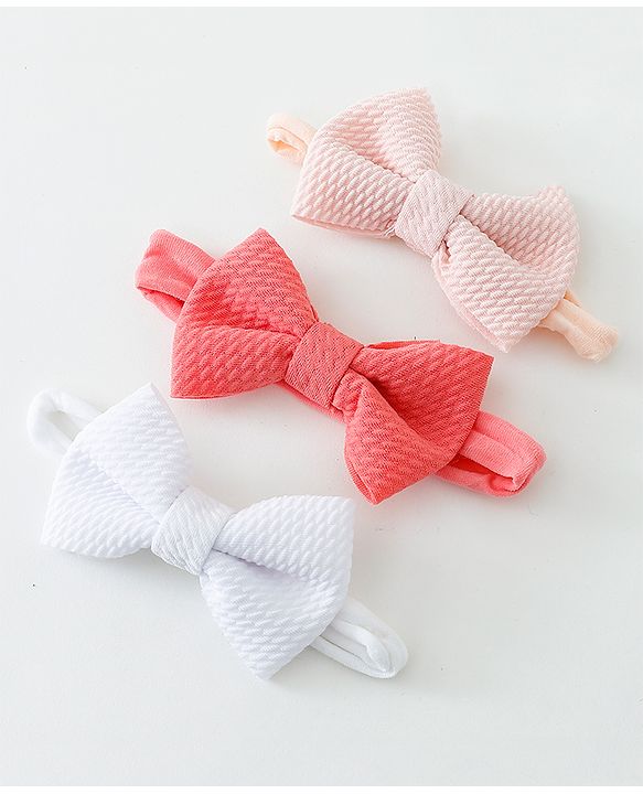 Babyhug Bow Applique Headbands Pack of 3 - Multicolor