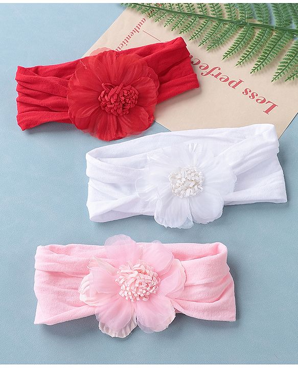 Babyhug Headbands with Floral Applique Pack of 3 - Multicolor