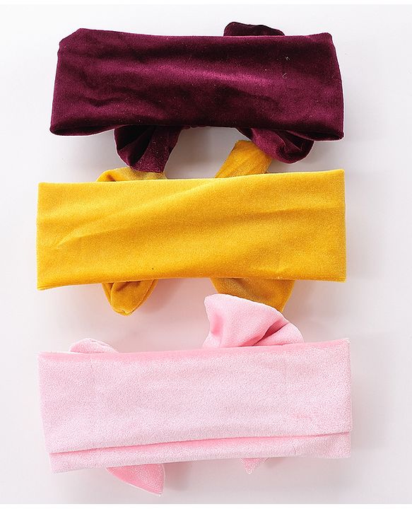 Babyhug Free Size Bow Headbands Pack of 3 - Wine Pink & Yellow