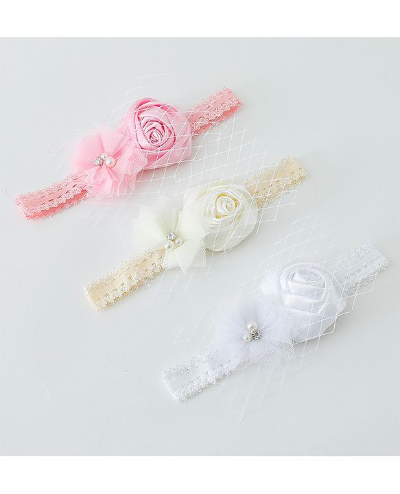 Babyhug Free Size Headbands With Flower Applique Pack of 3- Multicolor