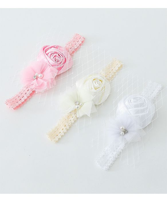 Babyhug Free Size Headbands With Flower Applique Pack of 3- Multicolor