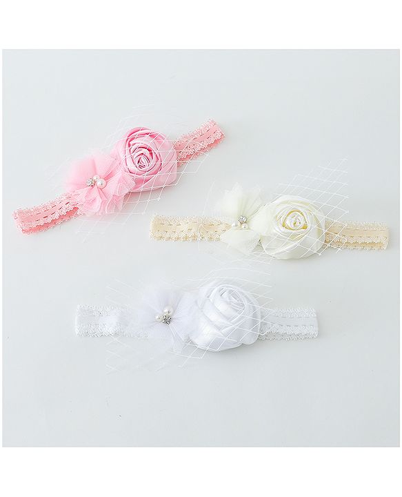 Babyhug Free Size Headbands With Flower Applique Pack of 3- Multicolor