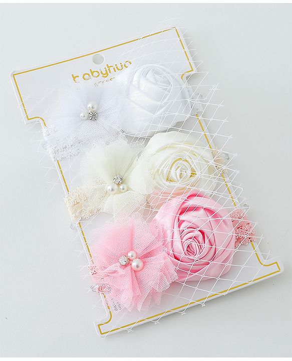 Babyhug Free Size Headbands With Flower Applique Pack of 3- Multicolor