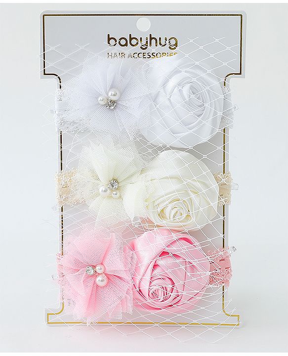 Babyhug Free Size Headbands With Flower Applique Pack of 3- Multicolor