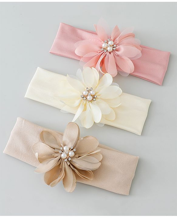 Babyhug Headbands with Floral Applique Pack of 3 - Multicolor