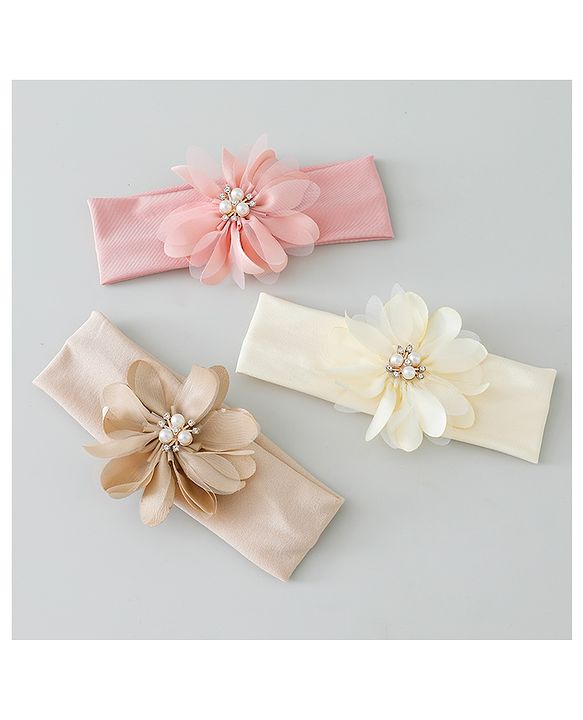 Babyhug Headbands with Floral Applique Pack of 3 - Multicolor