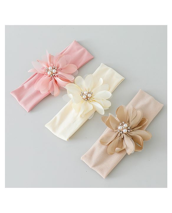 Babyhug Headbands with Floral Applique Pack of 3 - Multicolor