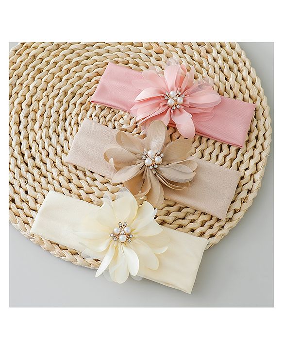 Babyhug Headbands with Floral Applique Pack of 3 - Multicolor