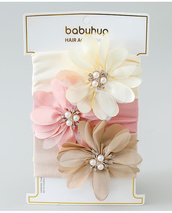 Babyhug Headbands with Floral Applique Pack of 3 - Multicolor
