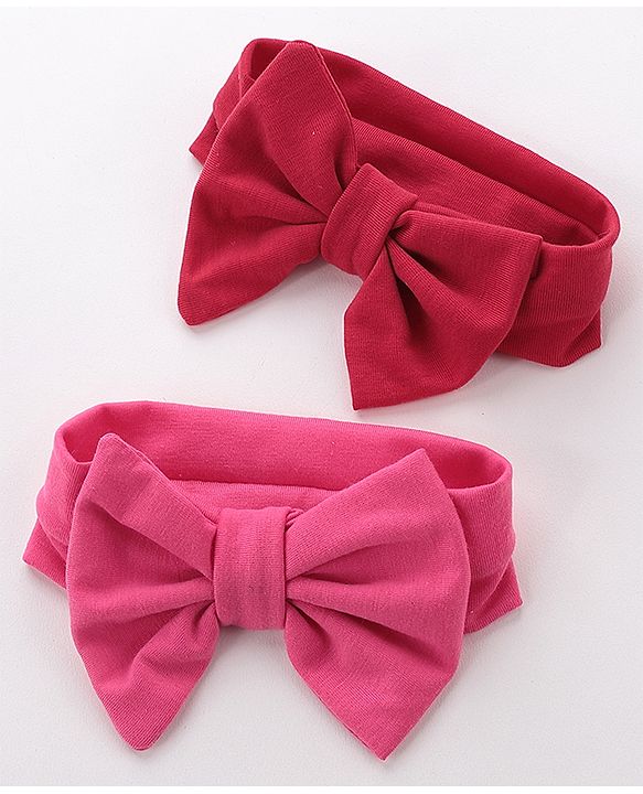 Babyhug Free Size Headbands With  Bow Applique Pack of 2- Red & Pink