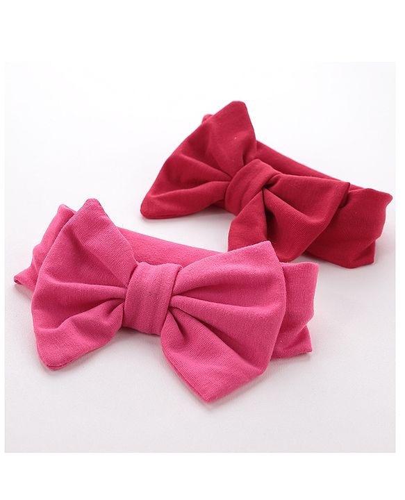 Babyhug Free Size Headbands With  Bow Applique Pack of 2- Red & Pink