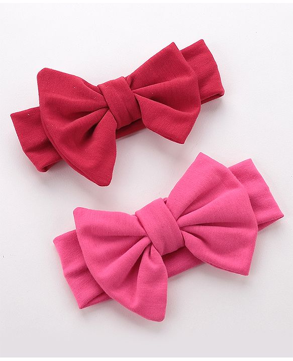 Babyhug Free Size Headbands With  Bow Applique Pack of 2- Red & Pink