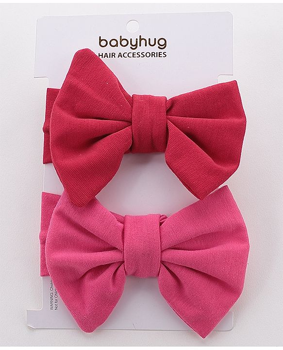 Babyhug Free Size Headbands With  Bow Applique Pack of 2- Red & Pink