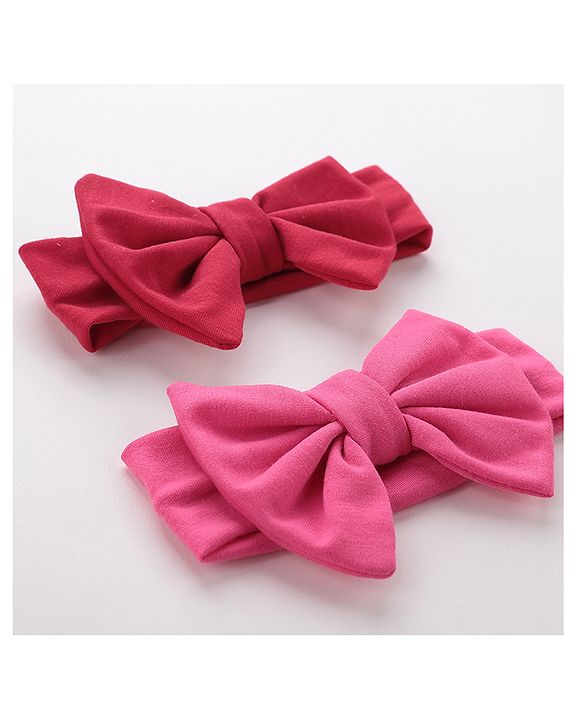 Babyhug Free Size Headbands With  Bow Applique Pack of 2- Red & Pink
