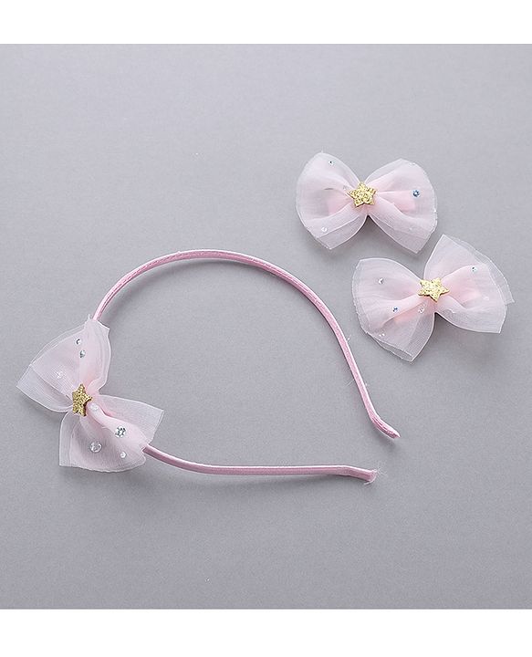Babyhug Free Size Hair Accessories Combo Set of 3 with Bow Applque - Pink