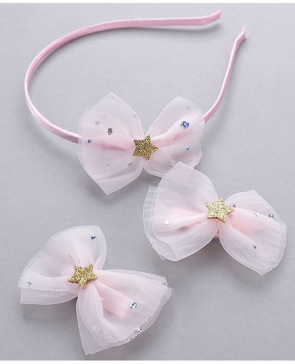 Babyhug Free Size Hair Accessories Combo Set of 3 with Bow Applque - Pink