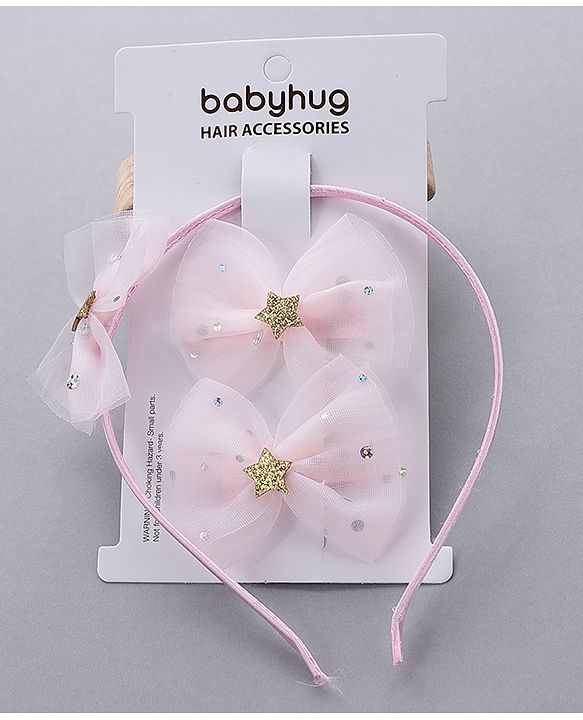 Babyhug Free Size Hair Accessories Combo Set of 3 with Bow Applque - Pink