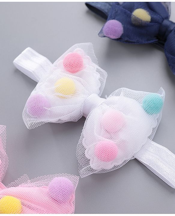 Babyhug Free Size Bow Headbands Pack of 3 - Navy Pink & White