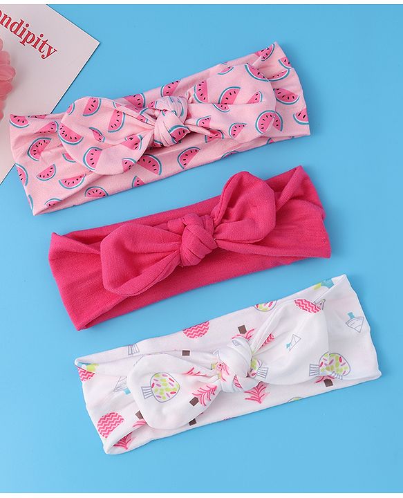 Babyhug Free Size Headbands With Bow Applique Pack of 3 - Pink & White