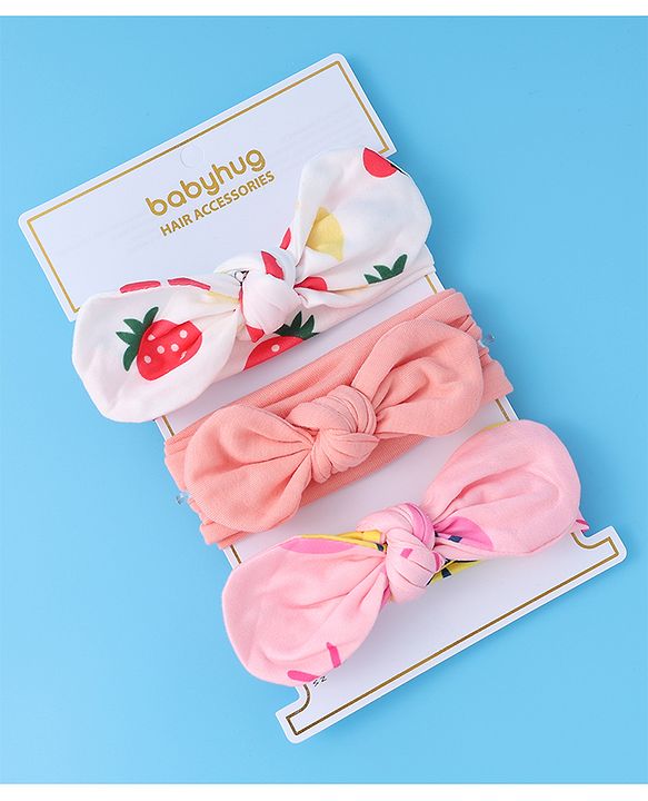 Babyhug Bow Appliques Headbands  Pack of 3 - Multicolor