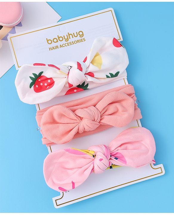 Babyhug Bow Appliques Headbands  Pack of 3 - Multicolor