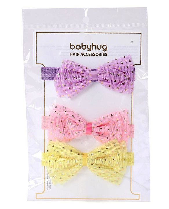 Babyhug Free Size Bow Style Headbands Pack of 3 - Multicolor