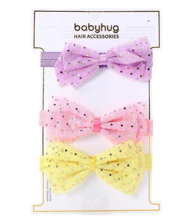 Babyhug Free Size Bow Style Headbands Pack of 3 - Multicolor