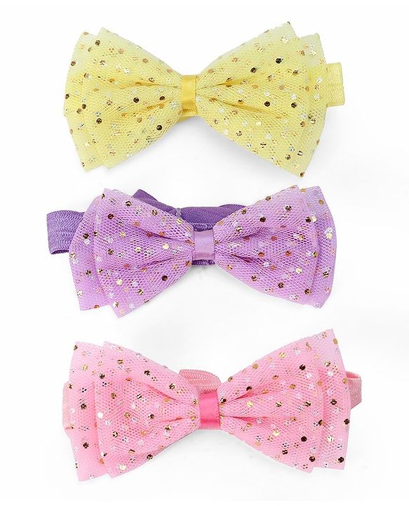 Babyhug Free Size Bow Style Headbands Pack of 3 - Multicolor