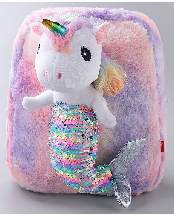 Babyhug Fur Fashion Backpack Unicorn Applique - Multicolor