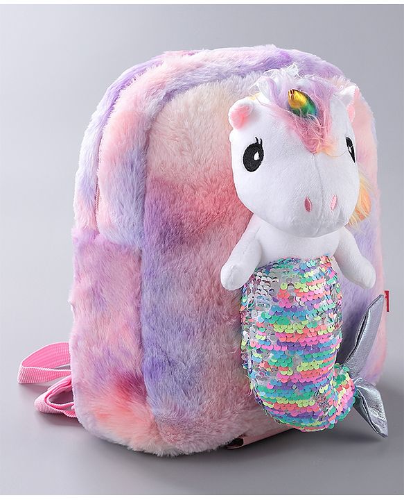 Babyhug Fur Fashion Backpack Unicorn Applique - Multicolor