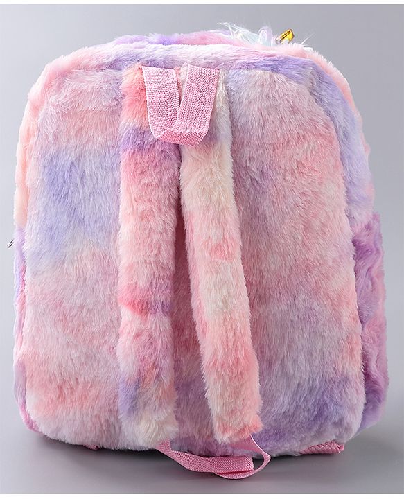 Babyhug Fur Fashion Backpack Unicorn Applique - Multicolor
