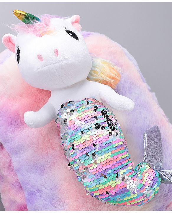 Babyhug Fur Fashion Backpack Unicorn Applique - Multicolor