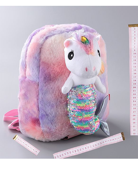 Babyhug Fur Fashion Backpack Unicorn Applique - Multicolor