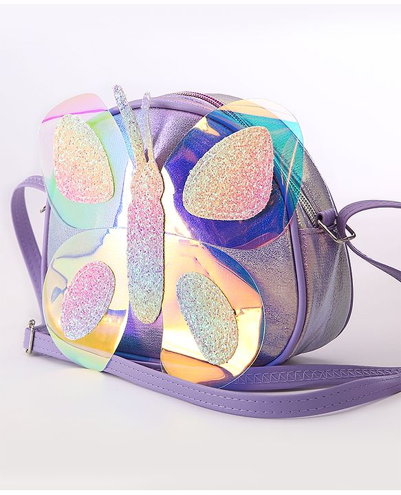Babyhug Sling Bag With Butterfly Applique - Purple