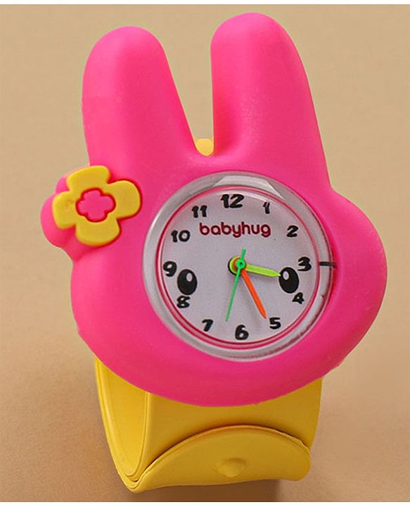 Babyhug Free Size Bunny Shaped Analog Watch - Yellow & Pink