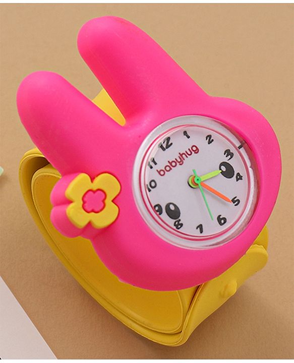 Babyhug Free Size Bunny Shaped Analog Watch - Yellow & Pink