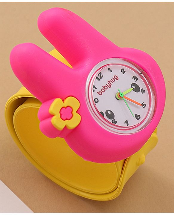 Babyhug Free Size Bunny Shaped Analog Watch - Yellow & Pink