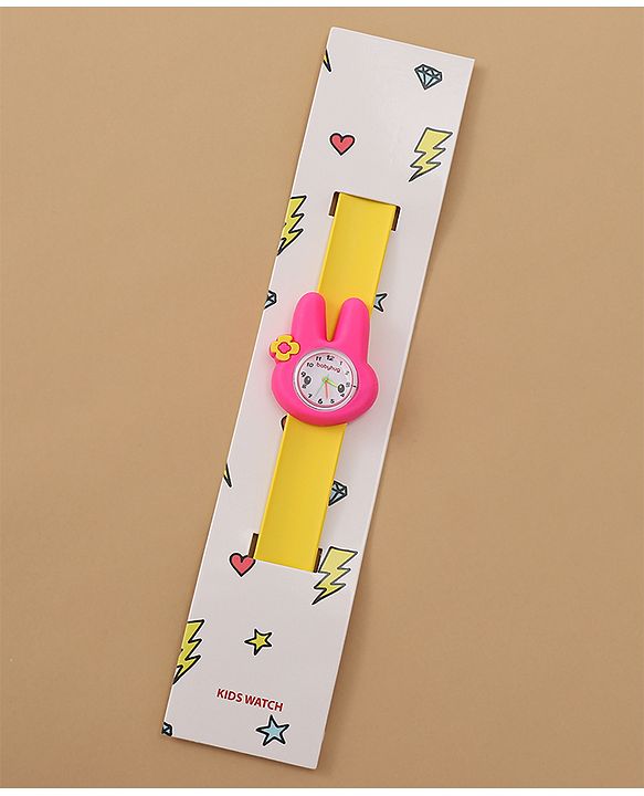 Babyhug Free Size Bunny Shaped Analog Watch - Yellow & Pink