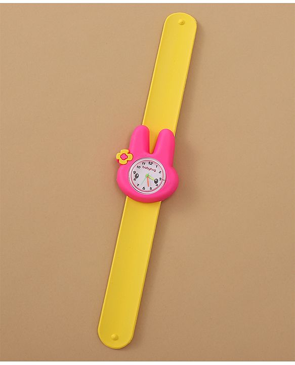 Babyhug Free Size Bunny Shaped Analog Watch - Yellow & Pink