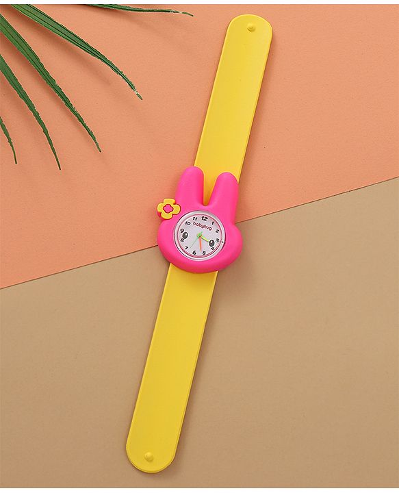 Babyhug Free Size Bunny Shaped Analog Watch - Yellow & Pink