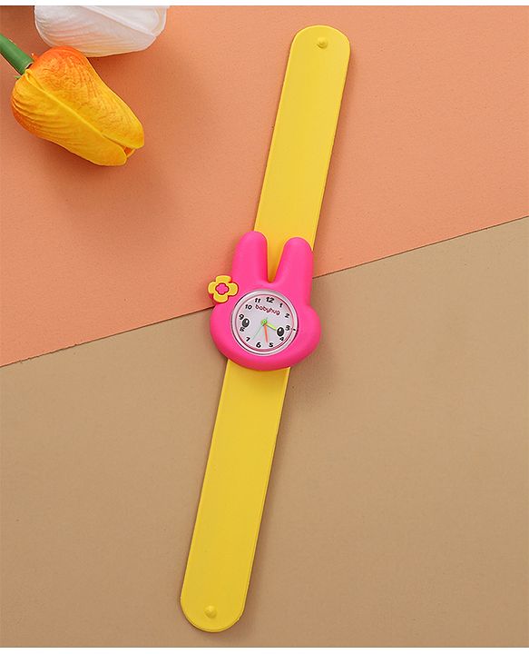 Babyhug Free Size Bunny Shaped Analog Watch - Yellow & Pink
