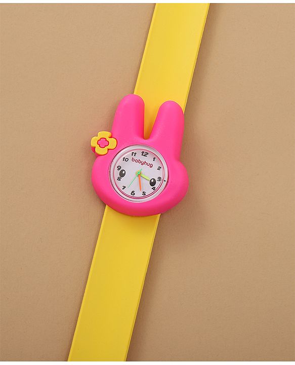 Babyhug Free Size Bunny Shaped Analog Watch - Yellow & Pink