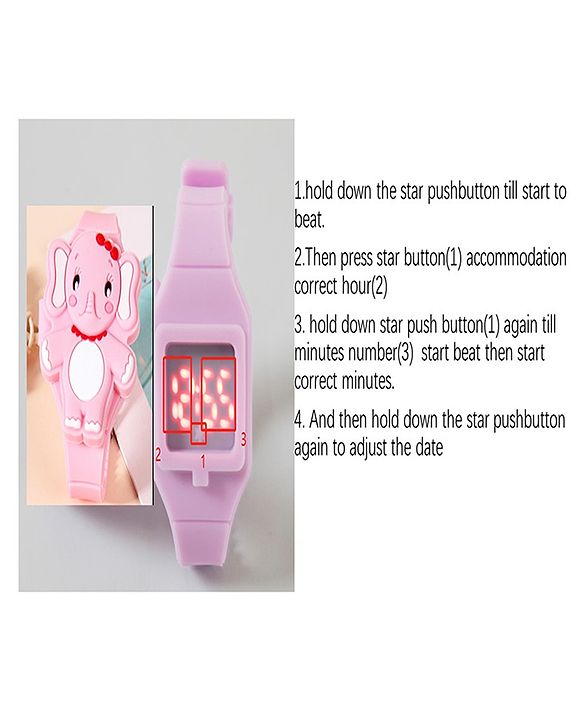 Babyhug Free Size Elephant Design  Digital Watch - Pink