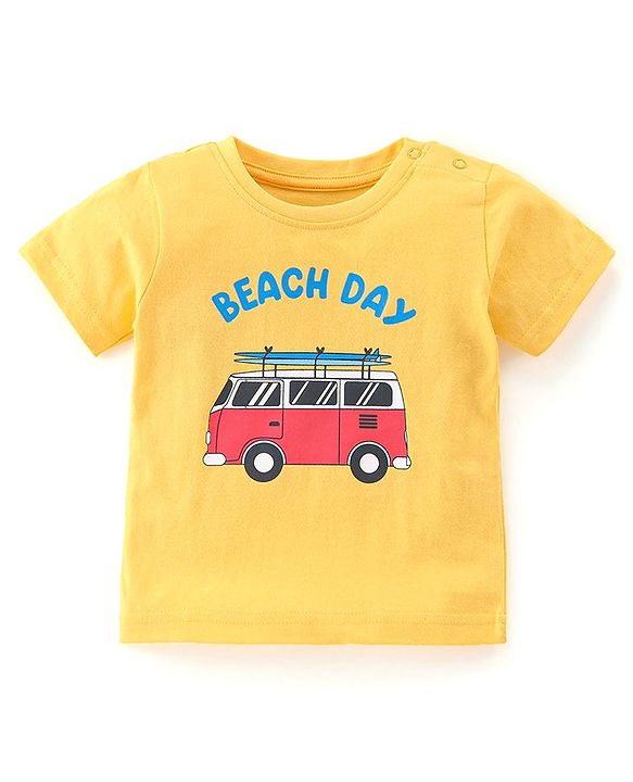 Babyhug Cotton Knit Half Sleeves Night Suit With Van Print - Yellow & Blue